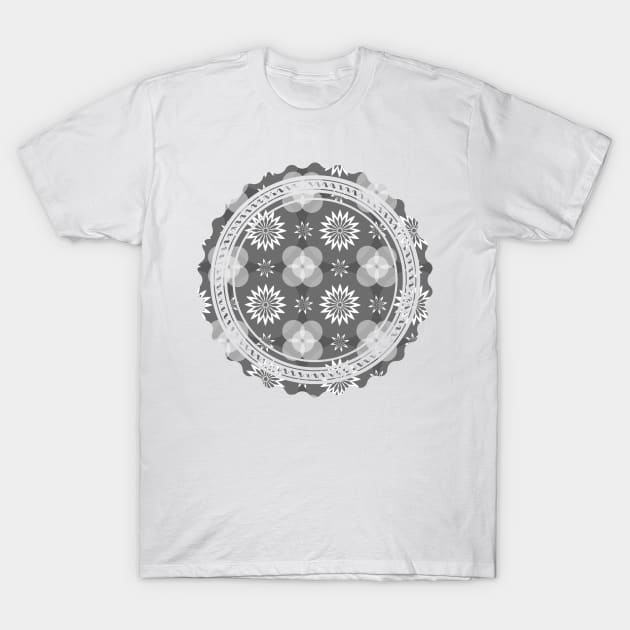 Grey Circle and Flower Pattern T-Shirt by BHDigitalArt